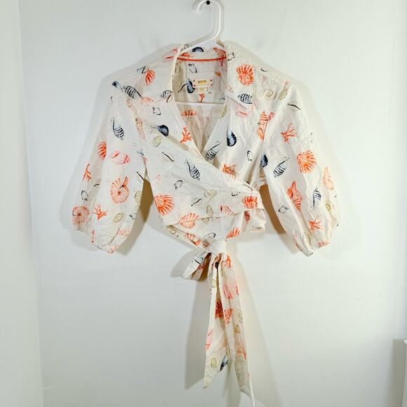 Anthropologie Maeve White Eyelet Seashell Collared Wrap V Neck Shirt Medium - Picture 2 of 16